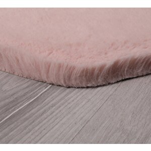 Dekoratif Tavşan Tüyü Ultra Yumuşak Peluş Yuvarlak Halı Pembe