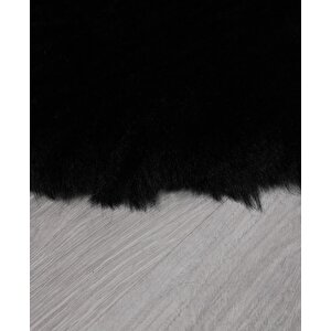 Dekoratif Tavşan Tüyü Ultra Yumuşak Peluş Kaymaz Halı Yolluk Siyah