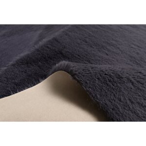 Dekoratif Tavşan Tüyü Ultra Yumuşak Peluş Kaymaz Halı Yolluk Antrasit 60x100 cm