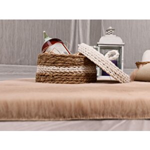Dekoratif Tavşan Tüyü Ultra Yumuşak Peluş Kaymaz Halı Yolluk Camel