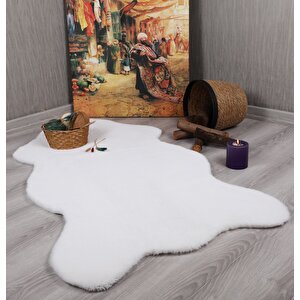 Tavşan Tüyü Dekoratif Ultra Yumuşak Post Peluş Kaymaz Halı Beyaz 80x150 cm