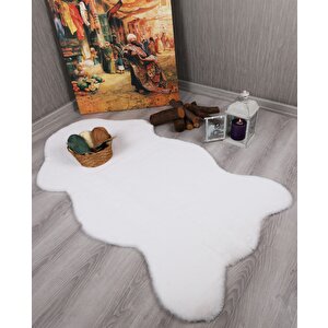 Tavşan Tüyü Dekoratif Ultra Yumuşak Post Peluş Kaymaz Halı Beyaz 80x150 cm