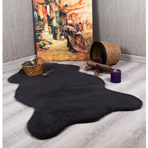 Tavşan Tüyü Dekoratif Ultra Yumuşak Post Peluş Kaymaz Halı Antrasit 100x150 cm