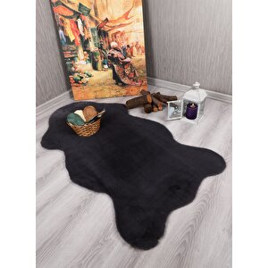 Tavşan Tüyü Dekoratif Ultra Yumuşak Post Peluş Kaymaz Halı Antrasit 100x150 cm