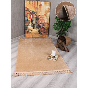 Modern Dekoratif Örgü Saçaklı Puffy Peluş Halı Yolluk 100x300 cm