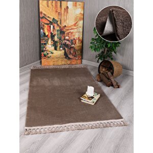 Modern Dekoratif Örgü Saçaklı Puffy Peluş Halı Yolluk 100x100 cm
