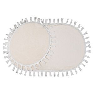 Modern Dekoratif Yıkanabilir Peluş Puffy Kaymaz Taban Oval Püskül Saçaklı 2'li Banyo Paspası 50x80 50x80 cm