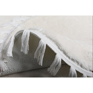 Modern Dekoratif Yıkanabilir Peluş Puffy Kaymaz Taban Oval Püskül Saçaklı 2'li Banyo Paspası 50x80 50x80 cm