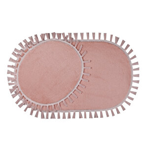 Modern Dekoratif Yıkanabilir Peluş Puffy Kaymaz Taban Oval Püskül Saçaklı 2'li Banyo Paspası 50x80 50x80 cm