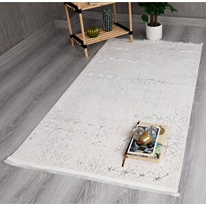 Modern Dekoratif Star Seri Krem Gri Dokuma Halı 80x300 cm