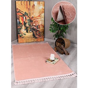 Modern Dekoratif Örgü Saçaklı Puffy Peluş Halı Yolluk 80x300 cm