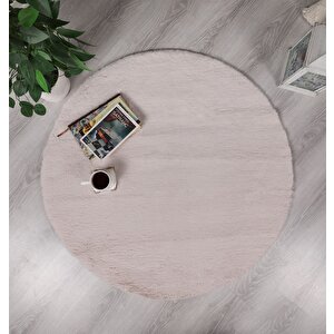 Dekoratif Tavşan Tüyü Ultra Yumuşak Peluş Yuvarlak Halı Vizon 80x80 cm