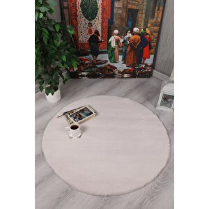 Dekoratif Tavşan Tüyü Ultra Yumuşak Peluş Yuvarlak Halı Vizon 100x100 cm