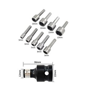 Somun Sökme Sıkma Torklu Makine Için 9 Adet Lokma Seti Ve Bits Adaptör 1/2 Hex altıgen