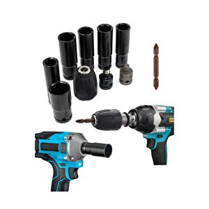 Somun Sökme Sıkma Torklu Makine Için 6lı Lokma Seti Ve Bits Adaptör 1/2 Hex Ağır Hizmet Lokma Bijon