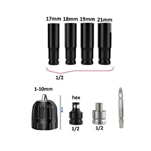 Somun Sökme Sıkma Torklu Makine Için 4lü Lokma Seti Mandren Ve Bits Adaptör 1/2 Bijon