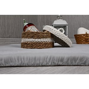 Dekoratif Tavşan Tüyü Ultra Yumuşak Peluş Yuvarlak Halı Gri
