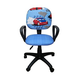 Çocuk Odası Ders Çalışma Ofis Koltuğu Amortisörlü Tekerlekli Faaliyet Bilgisayar Sandalyesi Mavi Araba Desenli