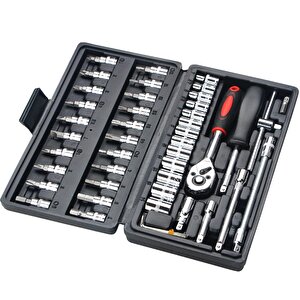 46 Parça Mini Lokma Takımı Otomatik Cırcırlı 1/4" Wrench Set Yüksek Kalite Kombinasyon Alet Seti