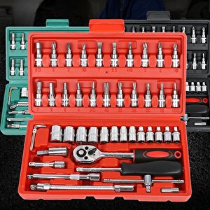 46 Parça Mini Lokma Takımı Otomatik Cırcırlı 1/4" Wrench Set Yüksek Kalite Kombinasyon Alet Seti