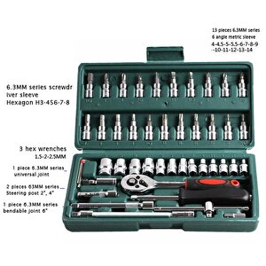 46 Parça Mini Lokma Takımı Otomatik Cırcırlı 1/4" Wrench Set Yüksek Kalite Kombinasyon Alet Seti