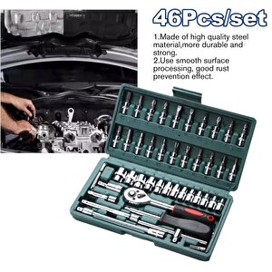 46 Parça Mini Lokma Takımı Otomatik Cırcırlı 1/4" Wrench Set Yüksek Kalite Kombinasyon Alet Seti