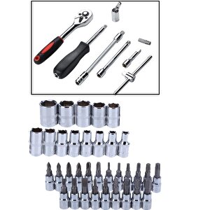 46 Parça Mini Lokma Takımı Otomatik Cırcırlı 1/4" Wrench Set Yüksek Kalite Kombinasyon Alet Seti