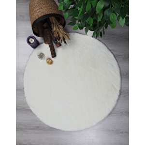 Dekoratif Tavşan Tüyü Ultra Yumuşak Peluş Yuvarlak Halı Krem 150x150 cm