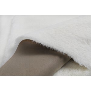 Dekoratif Tavşan Tüyü Ultra Yumuşak Peluş Yuvarlak Halı Krem