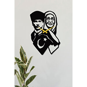 Atatürk Ve Annesi Zübeyde Hanım Siyah Metal Duvar Saati-ev/ofis Saati-hediye Saat 55x38 Cm 55x55 cm