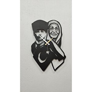 Atatürk Ve Annesi Zübeyde Hanım Siyah Metal Duvar Saati-ev/ofis Saati-hediye Saat 70x32 Cm 70x32 cm