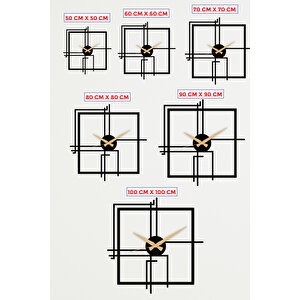 Kare Querencia Metal Siyah Duvar Saati - Ev / Ofis Saati - Hediye Saat 80 X 80 Cm
