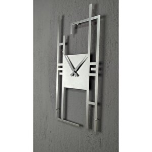 Carisma Metal Silver/gümüş Dikdörtgen Duvar Saati - Ev/ofis Saati - Hediye Saat-70 X 30 Cm 70x30 cm
