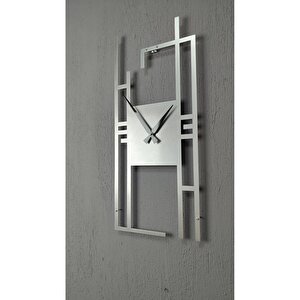 Carisma Metal Silver/gümüş Dikdörtgen Duvar Saati - Ev/ofis Saati - Hediye Saat-70 X 30 Cm