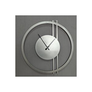 Double Line Metal Silver / Gümüş Duvar Saati - Ev / Ofis Saati - Hediye Saat - 60 X 58 60x60 cm