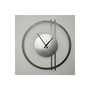 Double Line Metal Silver / Gümüş Duvar Saati - Ev / Ofis Saati - Hediye Saat - 60 X 58 60x60 cm