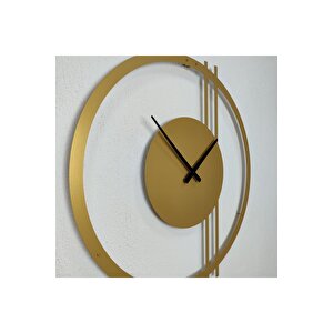 Double Line Metal Gold / Altın Duvar Saati - Ev / Ofis Saati - Hediye Saat - 70 X 68 Cm