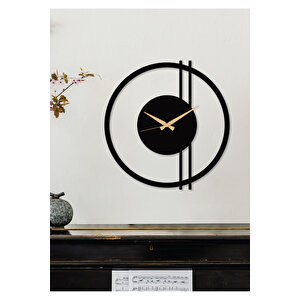 Double Line Metal Siyah Duvar Saati - Ev / Ofis Saati - Hediye Saat - 70 X 68 Cm 70x70 cm