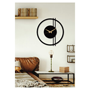 Double Line Metal Siyah Duvar Saati - Ev / Ofis Saati - Hediye Saat - 70 X 68 Cm 70x70 cm