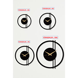 Double Line Metal Siyah Duvar Saati - Ev / Ofis Saati - Hediye Saat - 70 X 68 Cm 70x70 cm