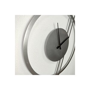 Double Line Metal Silver / Gümüş Duvar Saati - Ev / Ofis Saati - Hediye Saat - 70 X 68 Cm