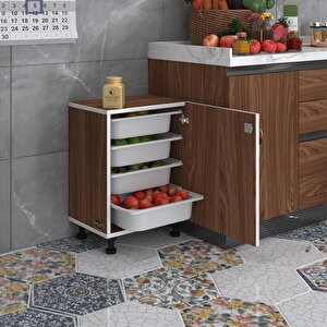 Sepetli Kilitli Mutfak Dolabı Ruberukilit Cvz 062x45x30 Banyo Çamaşır Beyaz 4 Lü Sepet