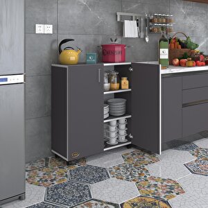 2 Kapılı Dolap Rabia 088*070*032 Gri Kapaklı Tekerlekli Banyo Mutfak Ofis Kitaplık Ayakkabılık Kiler