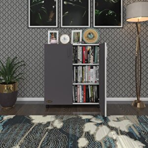 Kenzlife 2 Kapılı Dolap Rabia 088*070*032 Gri Kapaklı Tekerlekli Banyo Mutfak Ofis Kitaplık Ayakkabılık Kiler