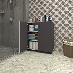 Kenzlife 2 Kapılı Dolap Rabia 088*070*032 Gri Kapaklı Tekerlekli Banyo Mutfak Ofis Kitaplık Ayakkabılık Kiler