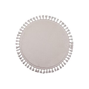 Modern Dekoratif Yuvarlak Puffy Peluş Ponpon Saçaklı Salon Oturma Odası Halısı Krem 100x100 cm