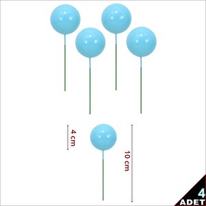 Çubuklu Süsleme Topu, 4cm X 4 Adet - Mavi