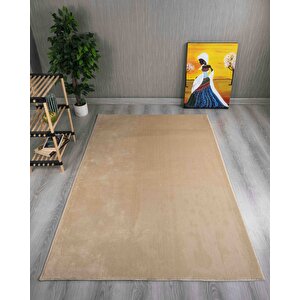 Dekoratif Puffy Peluş Yumuşak Yıkanabilir Kaymaz Taban Kesme Halı Yolluk Bej 50x80 cm