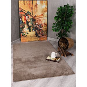 Dekoratif Puffy Peluş Yumuşak Yıkanabilir Kaymaz Taban Kesme Halı Yolluk Vizon 120x180 cm