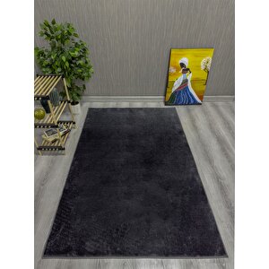 Dekoratif Puffy Peluş Yumuşak Yıkanabilir Kaymaz Taban Kesme Halı Yolluk Antrasit 120x150 cm